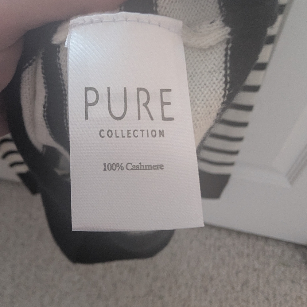 Pure Collection Cashemere Striped Black and White Turtleneck Sweater - Picture 6 of 6